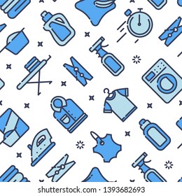 Seamless pattern with modern flat icons for laundry, dry cleaning, housekeeping services. Vector illustration.