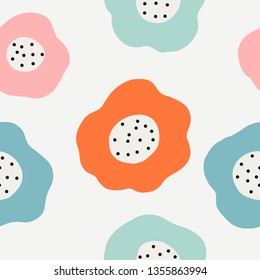 Seamless pattern with modern floral and abstract elements in fresh pastel colors. Abstract brushstroke background, colorful pattern. 