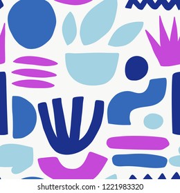 Seamless pattern with modern florel and abstract elements in fresh pastel colors. Hand drawn modern design for card, print on clothes.