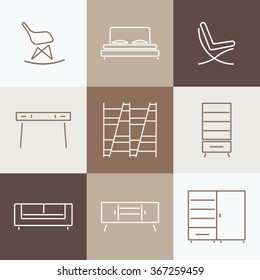 Seamless pattern with modern Furniture. Template for design. Collection of furniture icons.Elements of living room,bedroom,hallway.Loft, modern style.Vector illustration