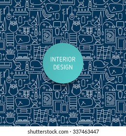 Seamless pattern with modern Furniture.Logo with place for Text. Template for design Background, Cards, Cover, Invitation.Elements of living room,bedroom,hallway.Loft, modern, vintage style.Vector 