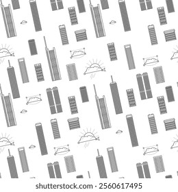 Seamless pattern with modern german buildings and skyscrapers. Vector illustration. Architecture isolated on white background.