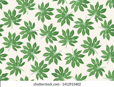 Seamless pattern. Modern seamless pattern with green aralia leaves in yellow background. Plant texture for fabric, interior, wrapping, wallpaper, packaging and paper.