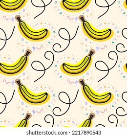 A seamless pattern with modern hand drawn banana. Good print.
