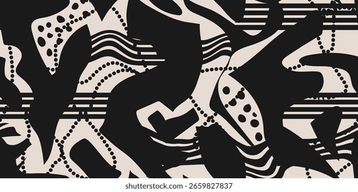 Seamless pattern of modern hand-drawn black and white geometric abstract design and shape. Vector illustration