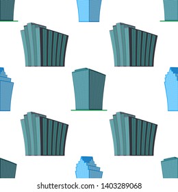Seamless Pattern with modern isometric building on a white background. View of the building from the bottom. Vector illustration.