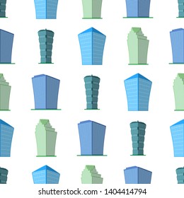 Seamless Pattern with modern isometric building on a white background. View of the building from the bottom. Vector illustration.