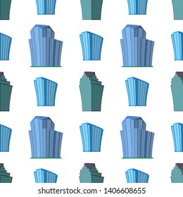 Seamless Pattern with modern isometric building on a white background. View of the building from the bottom. Vector illustration.