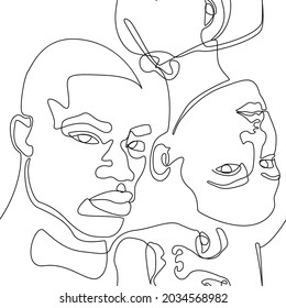 seamless pattern modern minimalism art. face continuous line isolated stylish print. vector