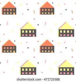 Seamless pattern in modern minimalist Scandinavian style . Houses in Scandinavian style with geometric shapes .