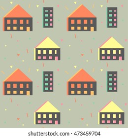 Seamless pattern in modern minimalist Scandinavian style . Houses in Scandinavian style with geometric shapes .