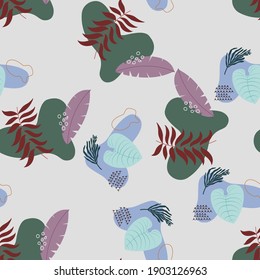 seamless pattern of modern and natural plants