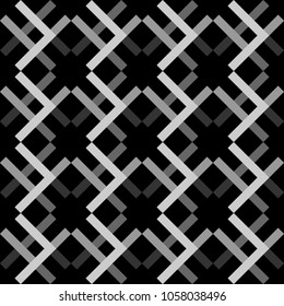Seamless pattern with modern ornament. Repeated figures background. Futuristic wallpaper. Mosaic motif. Abstract illustration. Digital paper for textile and cloth print, web design. Vector artwork.