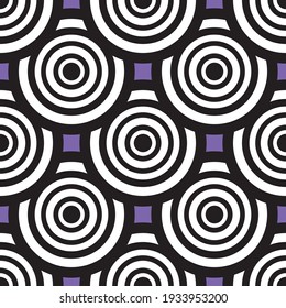 seamless pattern, modern pop art with black and white circles on purple vector