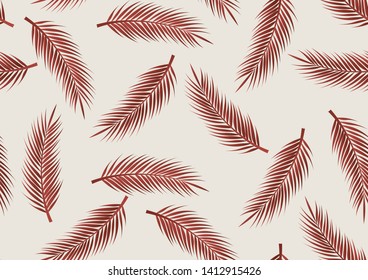 Seamless pattern. Modern seamless pattern with red palm leaves in yellow background. Plant texture for fabric, interior, wrapping, wallpaper, packaging and paper.