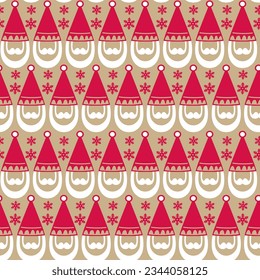 Seamless Pattern of Modern Santa Claus with Snowflakes- Christmas Santa Vector Illustration