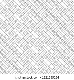 Seamless pattern. Modern simple geometrical texture with regularly repeating diagonal thin lines, rectangle shapes, bricks, small rhombuses. Outline. Contour. Vector element of graphical design