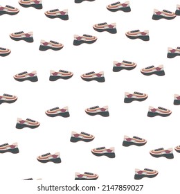 Seamless pattern with modern sneakers. Background with shoes for active lifestyle in doodle style. Repeated design texture for printing, fabric, wrapping, wallpaper, tissue. Vector illustration.