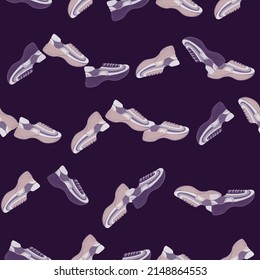 Patrón sin inconvenientes con las zapatillas modernas. Antecedentes con zapatos para el estilo de vida activo en estilo doodle. Textura de diseño repetida para impresión, tela, envoltura, papel pintado, tejido. Ilustración vectorial.