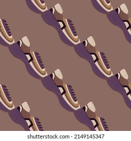 Seamless pattern with modern sneakers. Background with shoes for active lifestyle in doodle style. Repeated design texture for printing, fabric, wrapping, wallpaper, tissue. Vector illustration.
