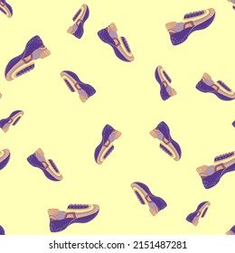 Patrón sin inconvenientes con las zapatillas modernas. Antecedentes con zapatos para el estilo de vida activo en estilo doodle. Textura de diseño repetida para impresión, tela, envoltura, papel pintado, tejido. Ilustración vectorial.