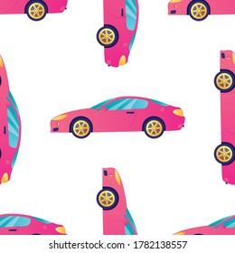 Seamless pattern with modern sport car. Texture background with vehicle. Trendy style gradient colors design. Vector illustration