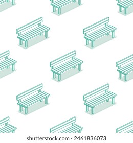 Patrón sin fisuras con banco de calle moderno. Ilustración vectorial. Objetos de contorno isométrico aislados sobre fondo blanco limpio. Perfecto para representar espacios públicos y urbanismo.