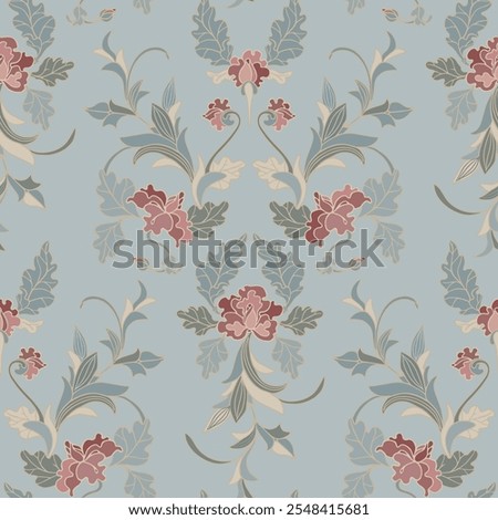 Seamless pattern in modern style. Floral classic ornament. Retro blue pattern.
