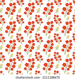Decoración sin inconfundible en un estilo moderno, flores rojas en un fondo blanco. Diseño moderno para papel, cubierta, tela, decoración interior y otros usuarios.