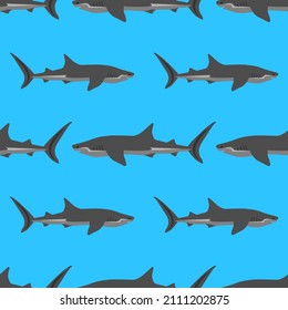 Seamless pattern in modern style, shark on a blue background. Modern design for paper, cover, fabric, interior decor.