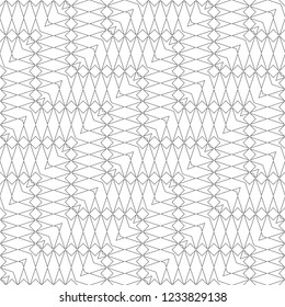 Seamless pattern. Modern stylish geometrical texture. Regularly repeating diagonal zigzag shapes with linear rhombuses, triangles. Thin line. Vector element of graphical design