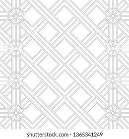 Seamless pattern. Modern stylish geometrical texture with thin lines which form traditional tiles with linear rhombuses, triangles. Abstract regularly repeating background. Vector graphical design