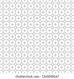Seamless pattern. Modern stylish texture. Regularly repeating linear polygons, small rhombuses, crosses. Vector element of graphical design