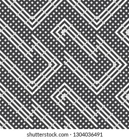 Seamless pattern. Modern stylish texture. Regularly repeating geometrical ornament with small rhombuses, diamonds, corner strips. Vector element of graphical design