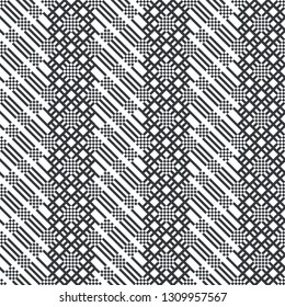 Seamless pattern. Modern stylish texture. Regularly repeating diagonal ornament with strips, rhombuses, grids. Vector element of graphical design