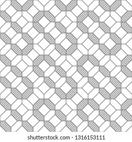 Seamless pattern. Modern stylish texture. Regularly repeating geometrical linear ornament with striped hexagons, rhombuses, octagons. Vector element of graphical design