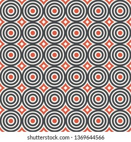 Seamless pattern. Modern stylish texture. Regularly repeating geometrical ornament with circles, dots, rhombuses. Vector element of graphical design