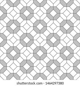 Seamless pattern. Modern stylish texture. Regularly repeating geometrical linear ornament with striped hexagons, rhombuses, octagons. Vector element of graphical design