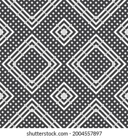 Seamless pattern. Modern stylish texture. Regularly repeating geometrical tiled ornament with small rhombuses, diamonds, corner strips, squares. Vector element of graphical design