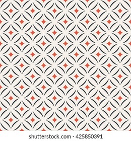 Seamless pattern. Modern stylish texture. Tile with regularly repeating geometrical elements, shapes, rhombuses, arches, crossed circles. Vector element of graphic design