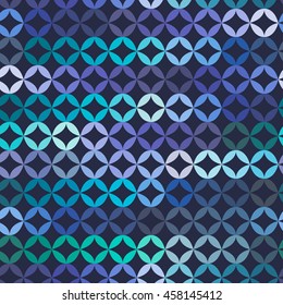 Seamless pattern. Modern stylish texture. Repeating geometric blue, violet, green and mint classical 80s style round overlapping romantic background circles. Arabic ornamental motif. Vector