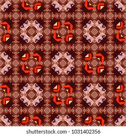 Seamless pattern modern stylish tiling design with squares in magenta, brown and red colors. Vector illustration.