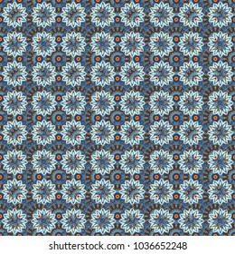Seamless pattern modern stylish tiling design with squares in orange, gray and blue colors. Vector illustration.