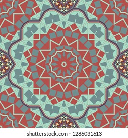 Seamless pattern modern stylish tiling design with squares in blue, gray and red colors. Vector illustration.