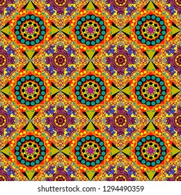 Seamless pattern modern stylish tiling design with squares in red, black and yellow colors. Vector illustration.