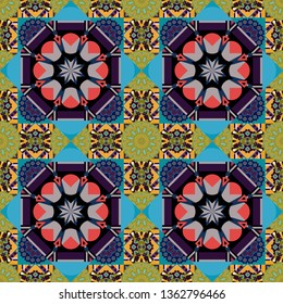 Seamless pattern modern stylish tiling design with squares in gray, brown and blue colors. Vector illustration.