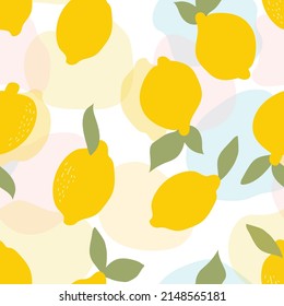 Seamless pattern. Modern wallpaper design. Hand drawn yellow lemons on a pastel background. Vector design for paper, cover, fabric, interior décor, wrapping and more