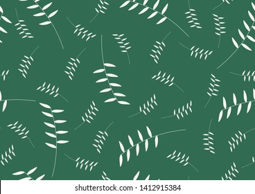 Seamless pattern. Modern seamless pattern with white plants in green background. Plant texture for fabric, interior, wrapping, wallpaper, packaging and paper.