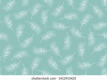 Seamless pattern. Modern seamless pattern with white tropical leaves in blue background. Plant texture for fabric, interior, wrapping, wallpaper, packaging and paper.