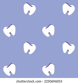 Seamless pattern with molars for printing dental backgrounds. Cute teeth on a blue background. Children's pattern for textiles. Illustration in the style of flat contour graphics.